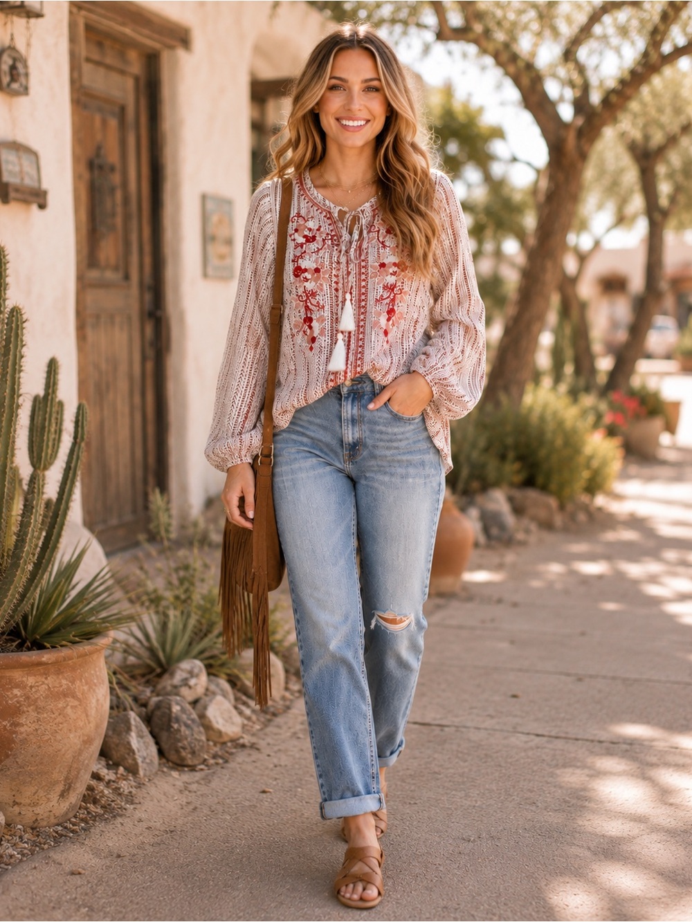 Savanna Jane Red and Cream Embroidered Blouse